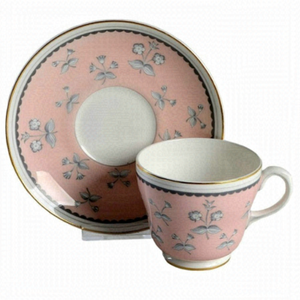 Vintage Wedgwood PIMPERNEL PINK Bone China Cup and‎ Saucer Set W3652 Gold Trim